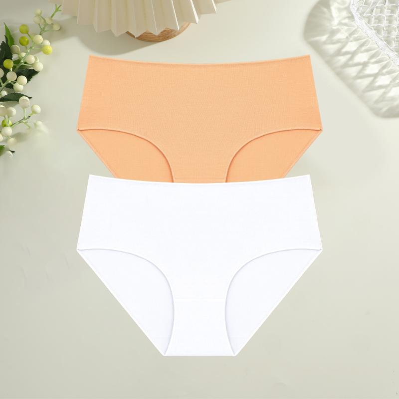 FINETOO 2Pcs/Set Cotton High Waist Panties Plus Size Solid Underwear Female Comfort Underpants Stretchy Lingerie S-XXL Intimates