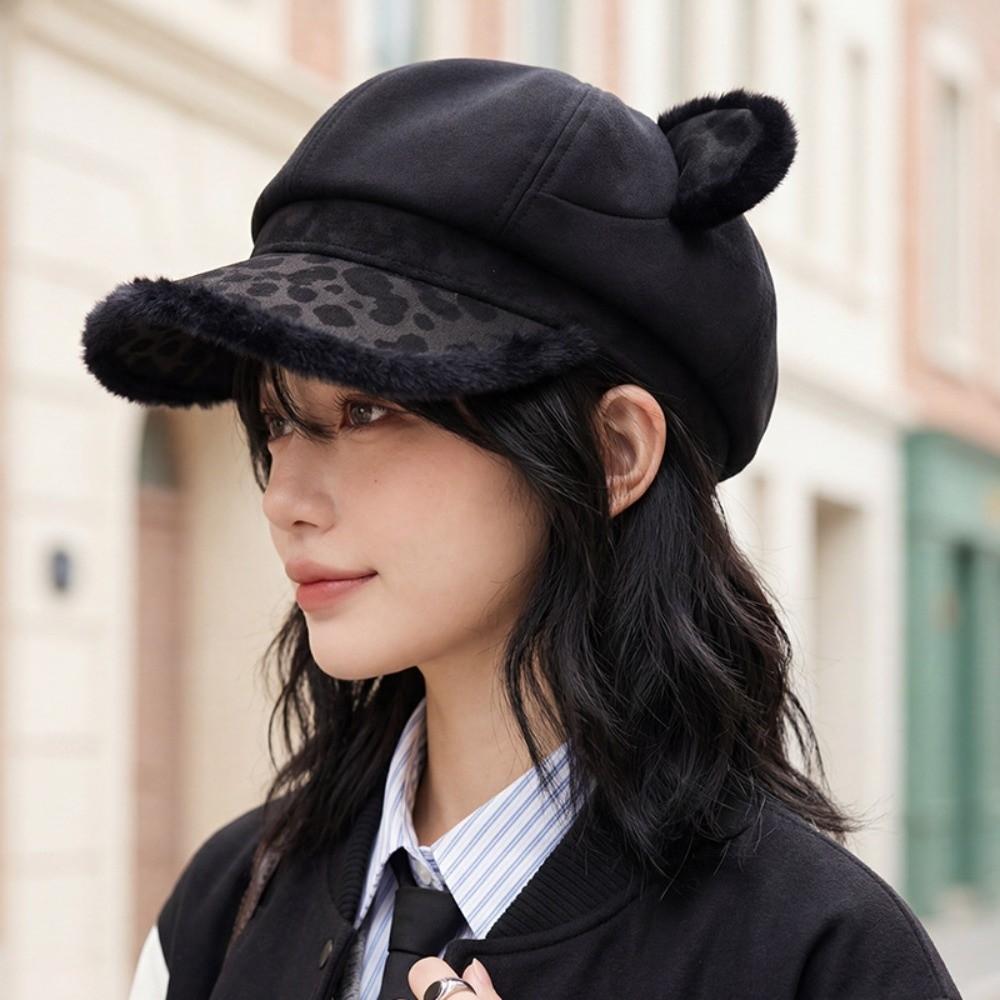 Thickened Cat Ears Berets for Women Plush Octagon Hat Fashion Newsboy Cap Autumn and winter