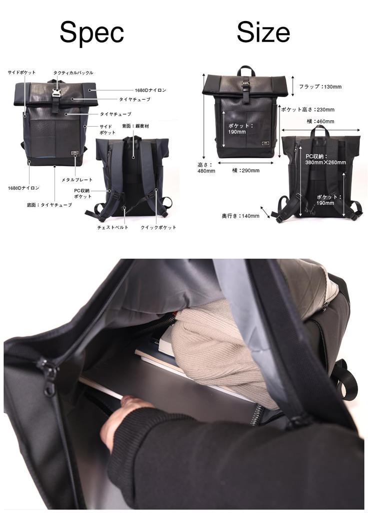 SEAL Designer Backpack 2 Rucksack Waterproof Large Capacity 25 Liter Business Backpack Motorcycle Outdoor Made in Japan Men's PS-234BB