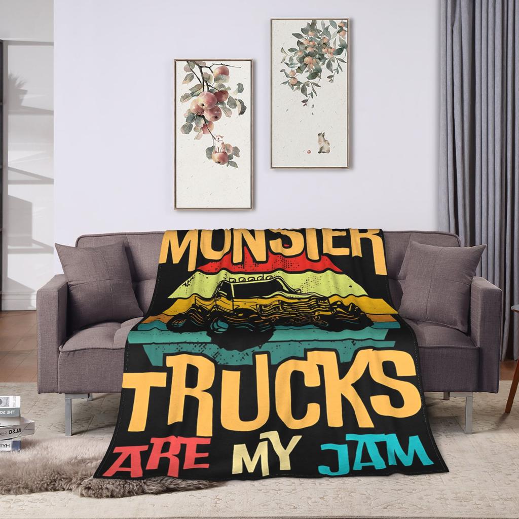 Monster Trucks Are My Jam Warm Soft Blanket  Kids Plush Bedding Throws Fluffy Home Decor Flannel Bedspread Sofa Bed Cover