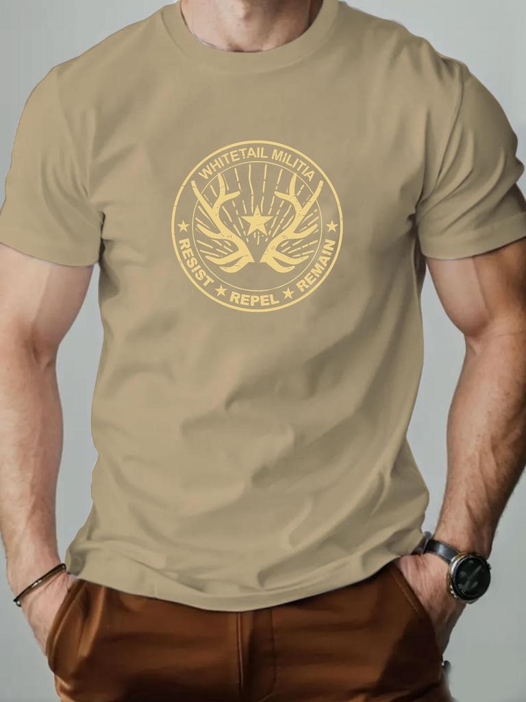 Mens cotton Tshirt whitetailed militia summer round neck shortsleeved graphic breathable fashion casual Tshirt