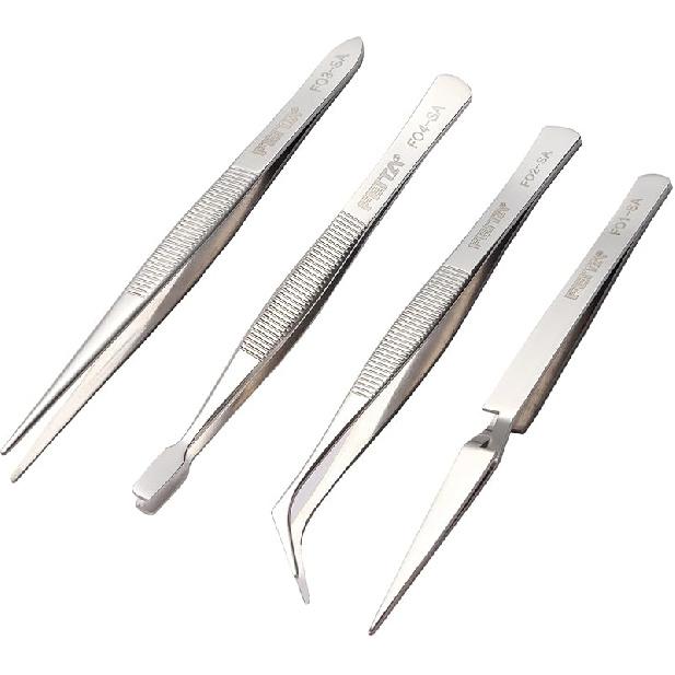 FEITA Professional Craft Tweezers Stainless Steel Precision Tweezer Set for Hobby, Electronics, Model Making, Jewelry Picking Tool - 4 Pieces