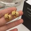 Modische glänzende dreilagige strukturierte Ohrringe mit verschlungenem Knoten für Damen, goldfarben, Edelstahl-Ohrring, Vintage-Schmuck, Geschenk