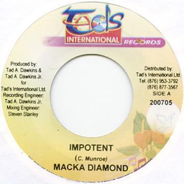 

7inch Record MACKA DIAMOND Impotent 200705 Tads Internati Jamaica Reggae Ska Dub Used
