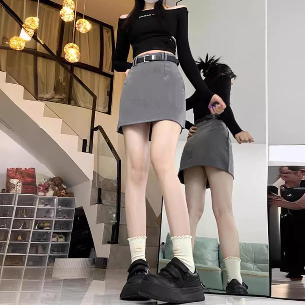 Women's High Waist Gray Retro Bodycon Midi Skirt - Early Spring 2024 Collection