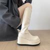 Beige Retro British Style Thick Heel Platform Boots Women's 2025 New Spring and Autumn Season Height Increase and Thin Knight Boots