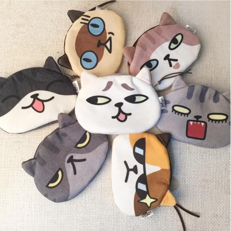 Kawaii Cat Earphone Bags Children Coin Purse Interesting Cat Expression Earphone Data Cable Holder Portable Storage Bag