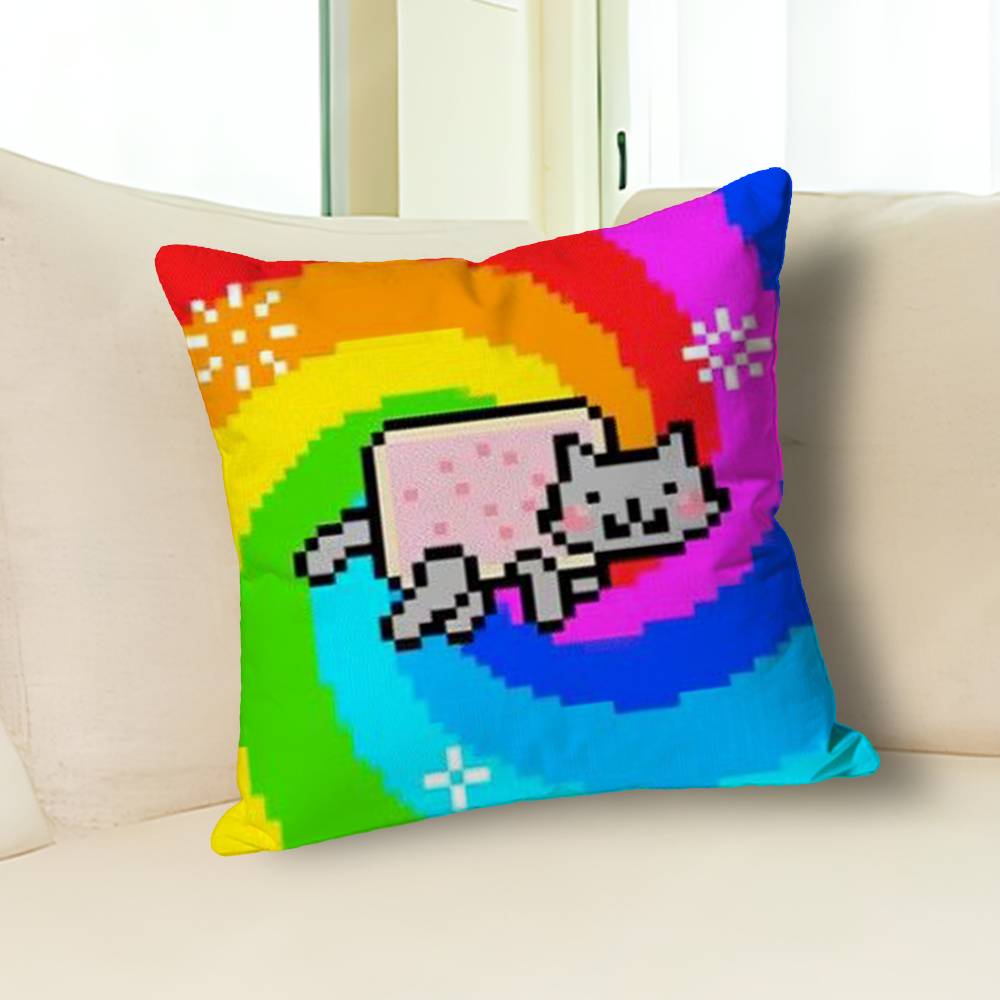 Funny N-Nyan Cat Pillow Cases for Bedroom Living Room Sofa Home Decor Polyester Cushion Cover with Zipper
