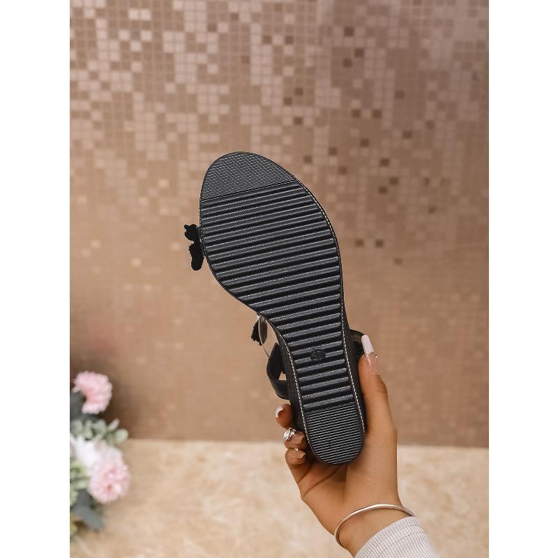 Neue Sommer Übergröße Damen Europäischer Amerikanischer Stil Keilabsatz Sandalen mit Schleife Slipper Plateau und Wasserkristall Sohle Peeptoe