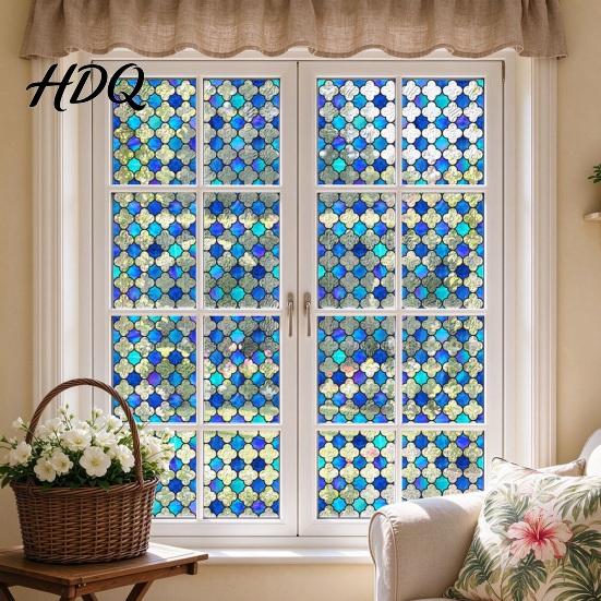 Decorative Window Film for Privacy Stained Glass Film Retro Geometric Plaid Static Cling Decal Double Removable PVC Cover Sided Sticker Doors