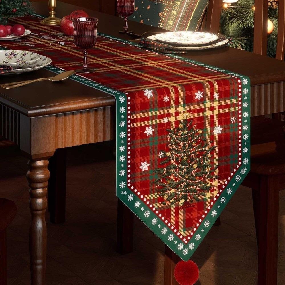 Santa Claus Christmas Table Flag Tree Xmas Tablecloth Christmas Table Runner Dining Table