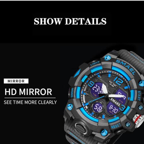 Men's and Women's Watch, Analog-Digital Dual Display Waterproof Watch, Multi-Function Military Sports Luminous Chronograph, Black