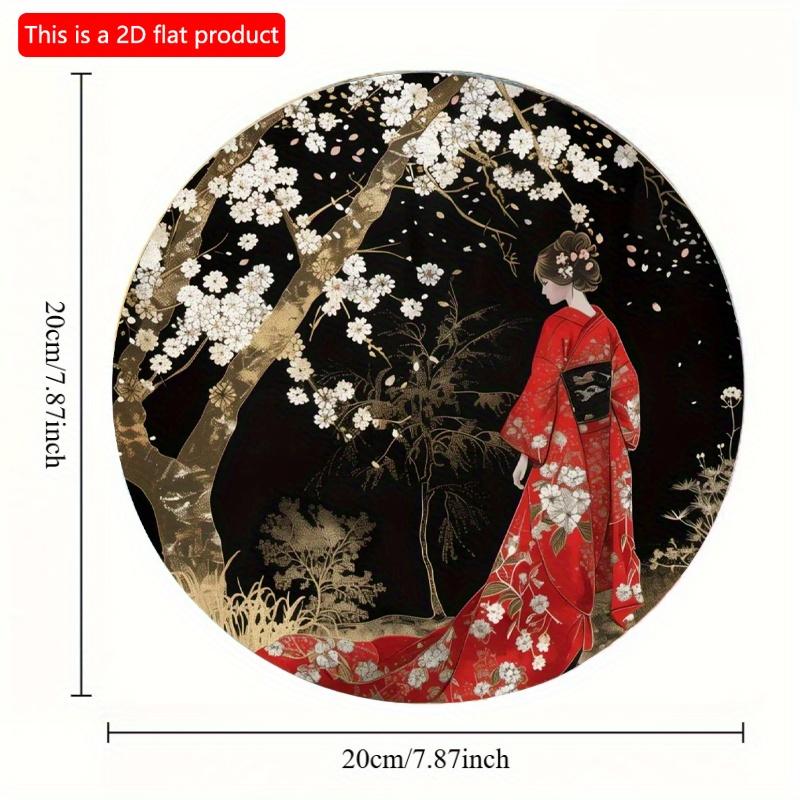 2d Flat 20*20cm, Round Wooden Wall Sign, Japanese Kimono Decorative, Easy Install, Durable Kimono Theme, for Bar, Cafe, Club, Home, Room Wall Decor,