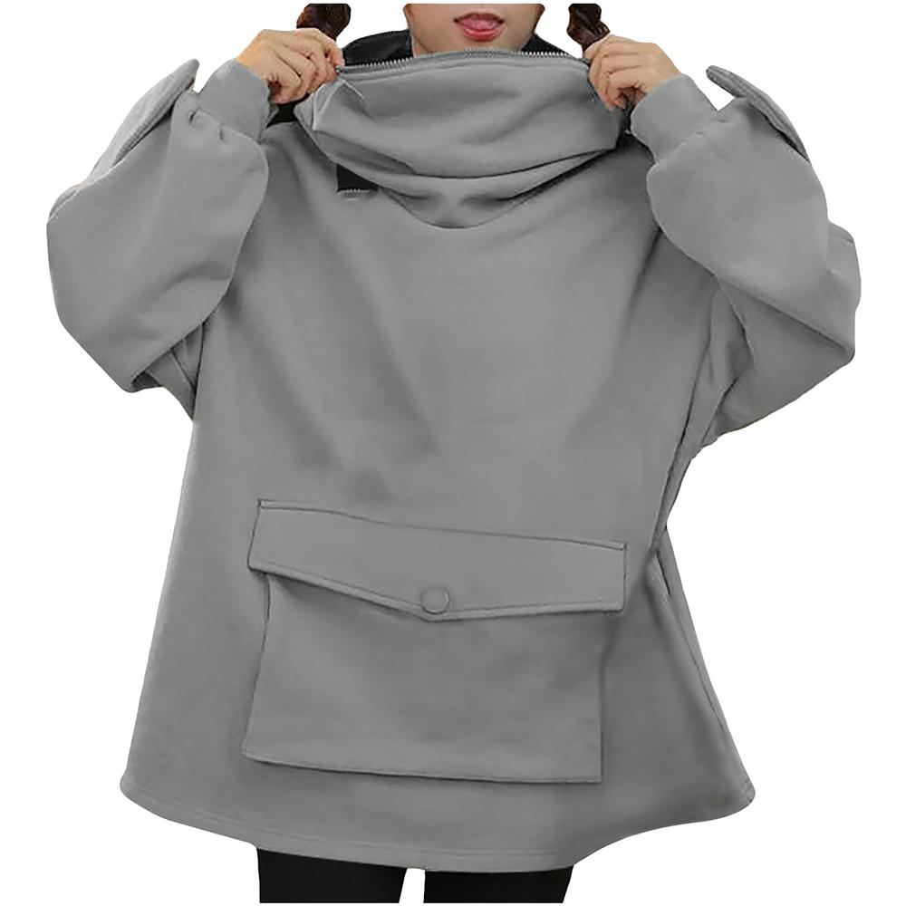 oversized light grey zip up moletom com capuz