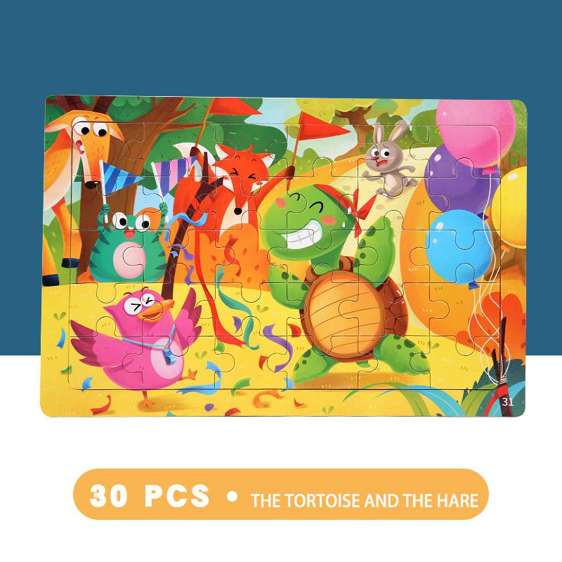 30 Piece Wooden 3D Puzzle Cartoon Animal & Vehicle Jigsaw Montessori Educational Toys for Kids Baby Years - Creative Gift