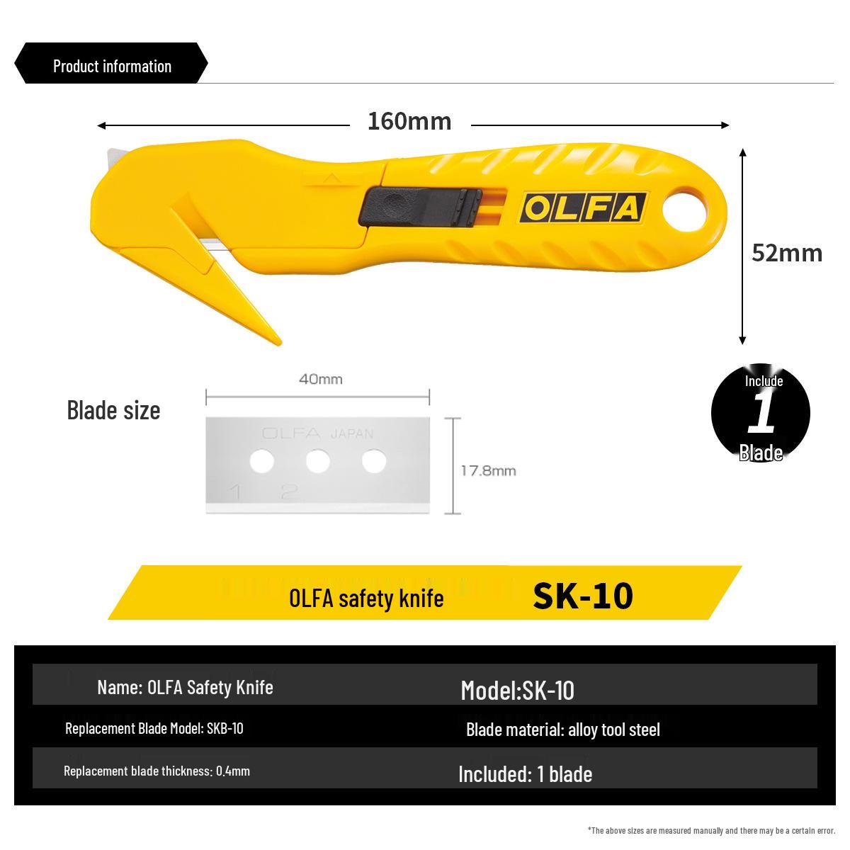 OLFA SK-10 Safety Knife for Cardboard, Shrink Wrap, Plastic Bags, Express Packages, and Utility Use (Model 210B)