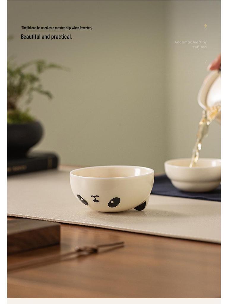 Ru Ware Panda Travel Tea Set: Portable Outdoor Kung Fu Set with One Pot and Three Cups