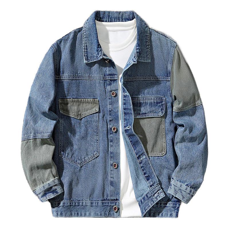 

Осеннее пальто большого размера, повседневная куртка с лоскутной вставкой, топ, модный бренд, свободная куртка с лацканами, в стиле милитари 4XL светло-синий