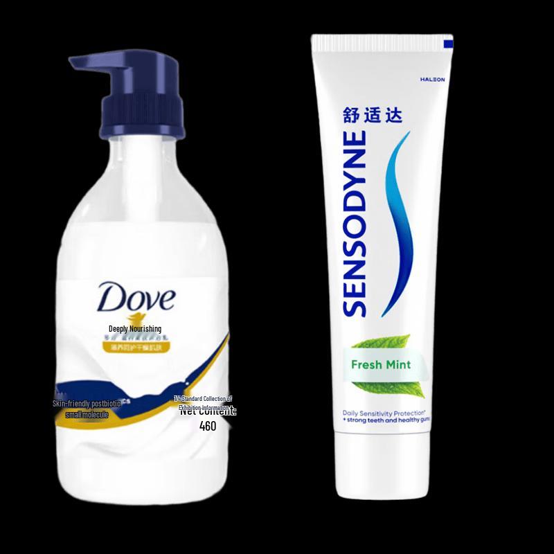 Набор: Питательное молочко для душа Dove и зубная паста Sensodyne
