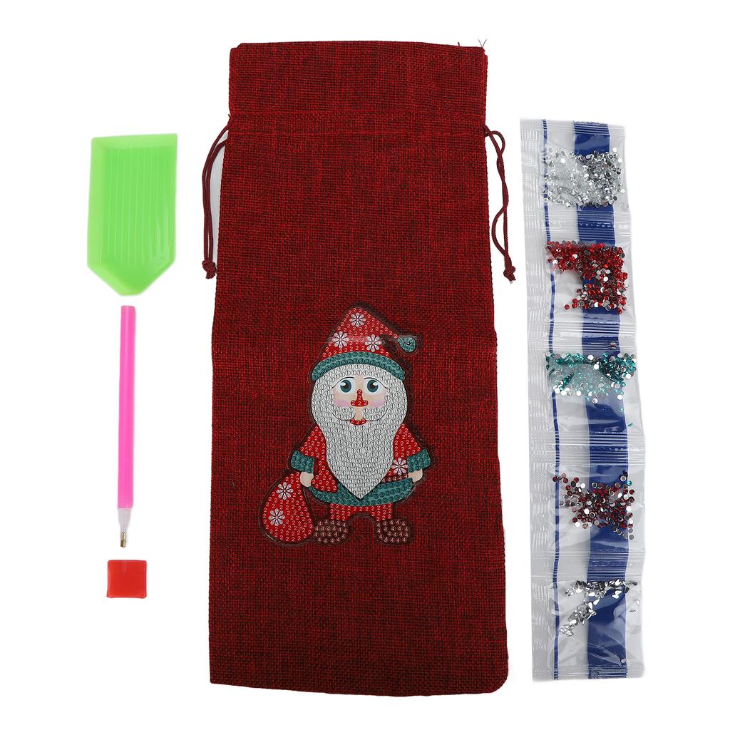 Rhinestone Christmas Wine Bag Convenient Natural Burlap Breathable Durable Washable Rhinestone Painting Wine Bag