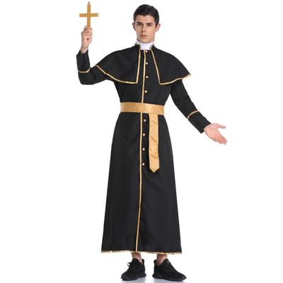 M-XL Priest Uniform, Men's, Adult Halloween Costume, Men's Missionary Priest Robe Playing Uniform