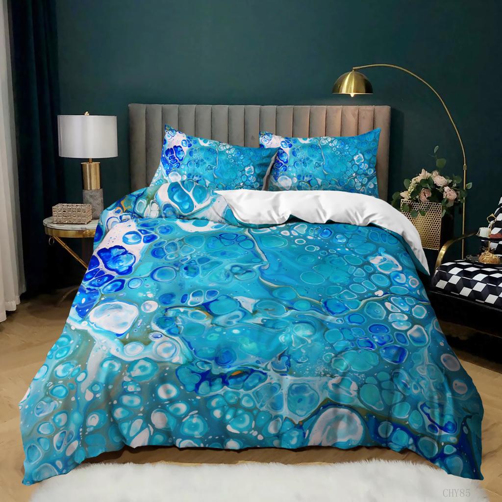 Colour Halo Dyeing Marble Duvet Cover Bedding Set Purple Blue Colourful Single Double Twin/Queen For Men Women Kids Gift