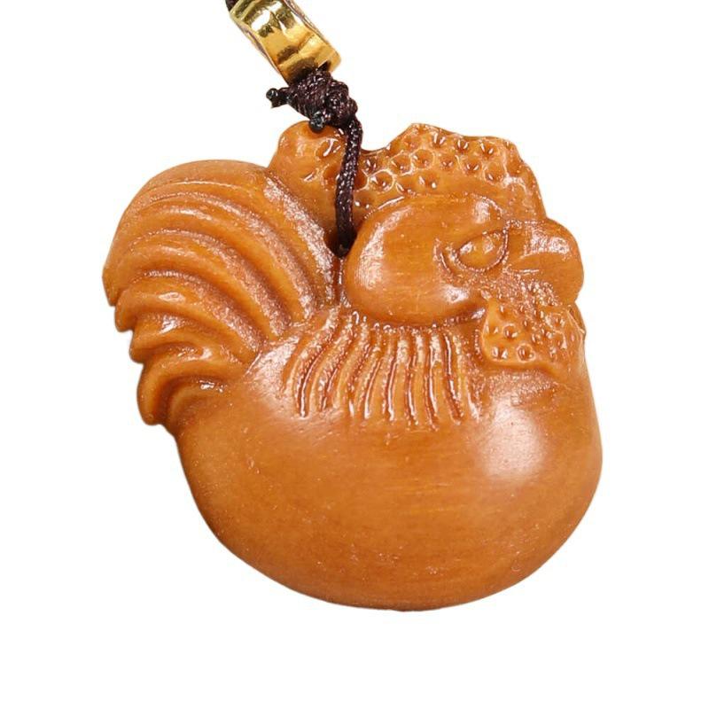 Green Sandalwood Zodiac Rooster Pendant Keychain - Golden Rooster Phone Chain Bag Accessory