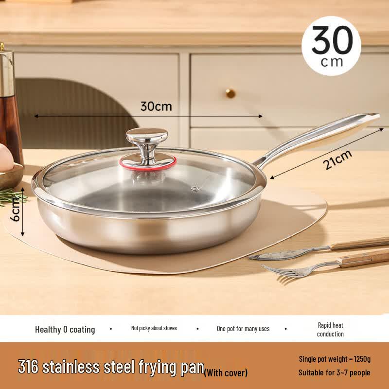 Yingtang 30cm Uncoated Stainless Steel Frying Pan