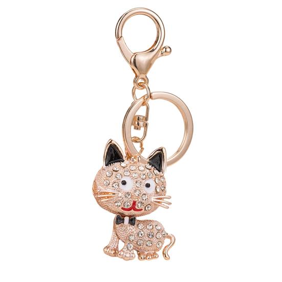 Keychain Pendant 3D Cartoon Cat Design Sparkling Rhinestones Inlaid Key Chain with Lobster Clasp Key Ring Bags Accessories