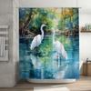 ~O~Watercolor Birds Bathroom Shower Curtain White Pelicans Swamp Print Home Decor Waterproof Fabric Shower Panel Suitable for Ba