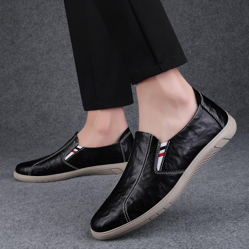 Men's shoes 2025 summer new men's daily soft-soled waterproof casual leather shoes lazy high-mouth one-pedal loafers