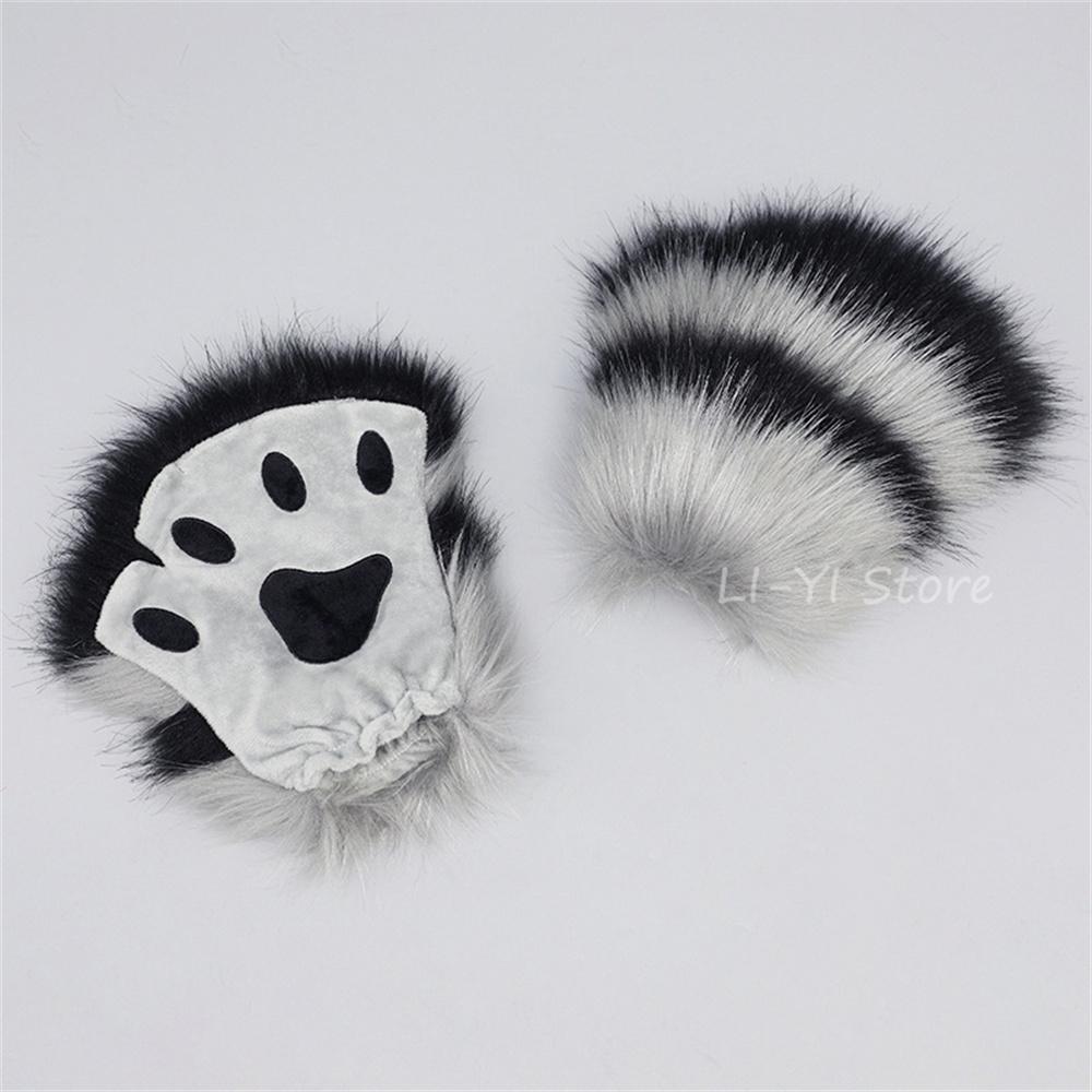 15 Colors Plush Gloves Cute Imitation Claw Cosplay Props Cat Paw Animal Tiger Cow Half Finger Gloves Anime Furry Paw Gloves