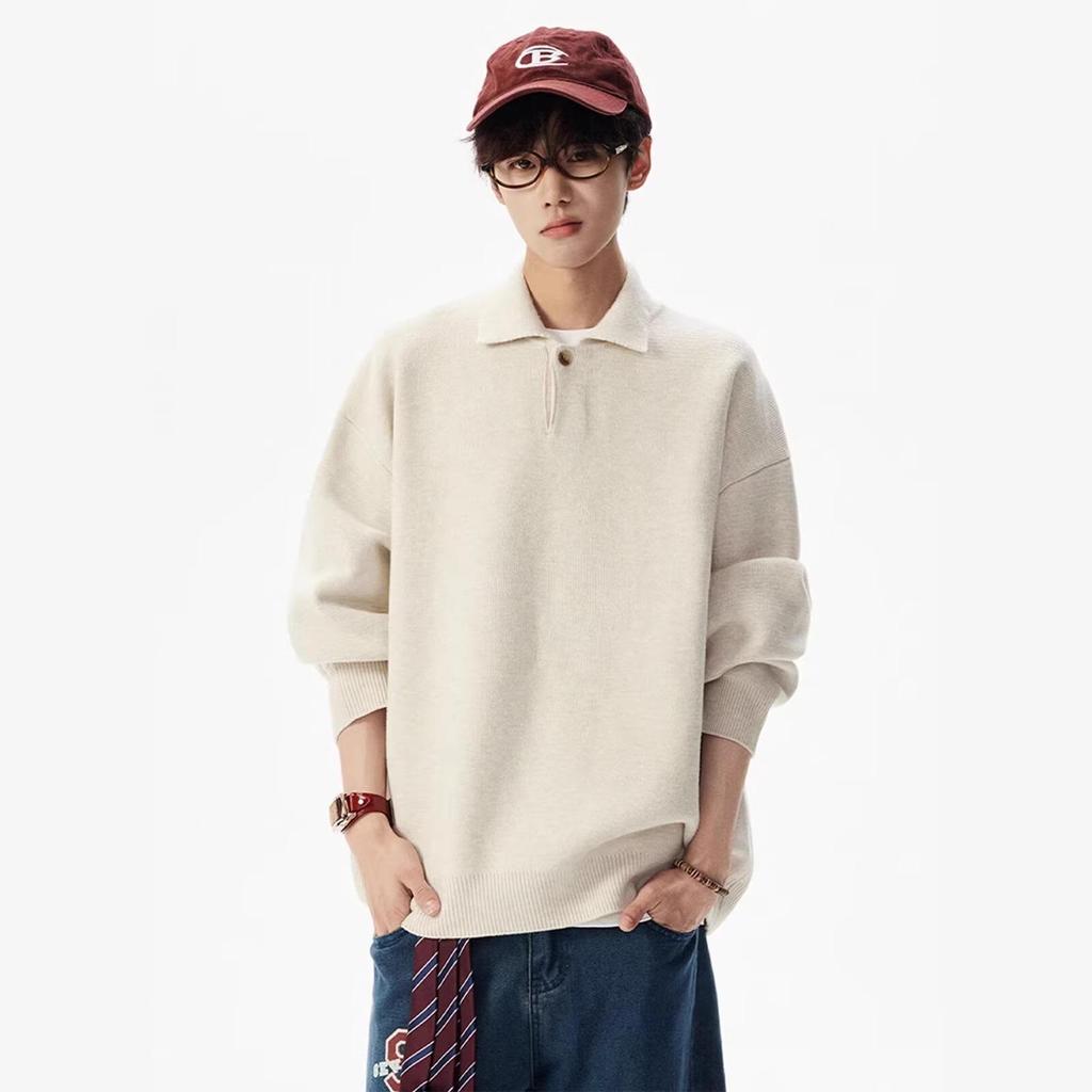 Vintage-Style Men's Autumn Polo Collar Knitwear: Loose, Casual, and Versatile