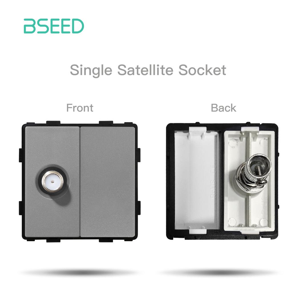 BSEED Mechanical Button Switches TV ST RJ45 Internet CAT5/6 Sockets EU French USB-C Wall Power Socket Glass Frames DIY Parts