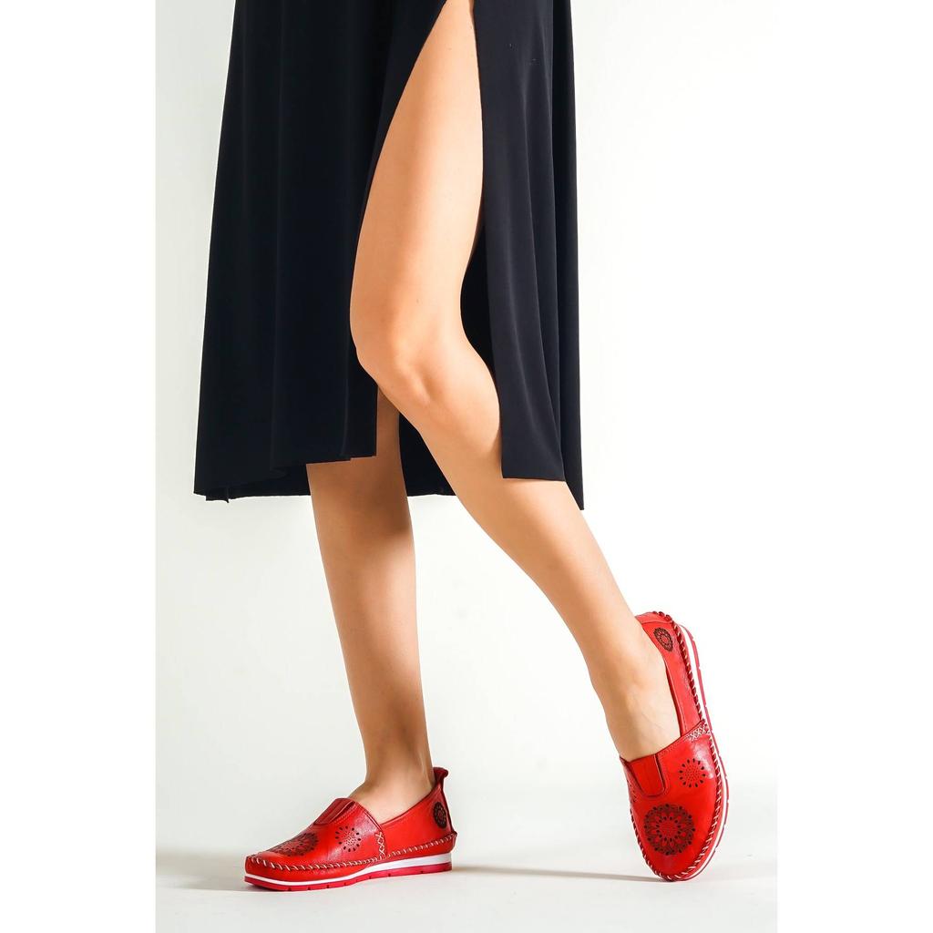 Damenmode Echtleder New Beige Leder Flats Freizeitschuhe