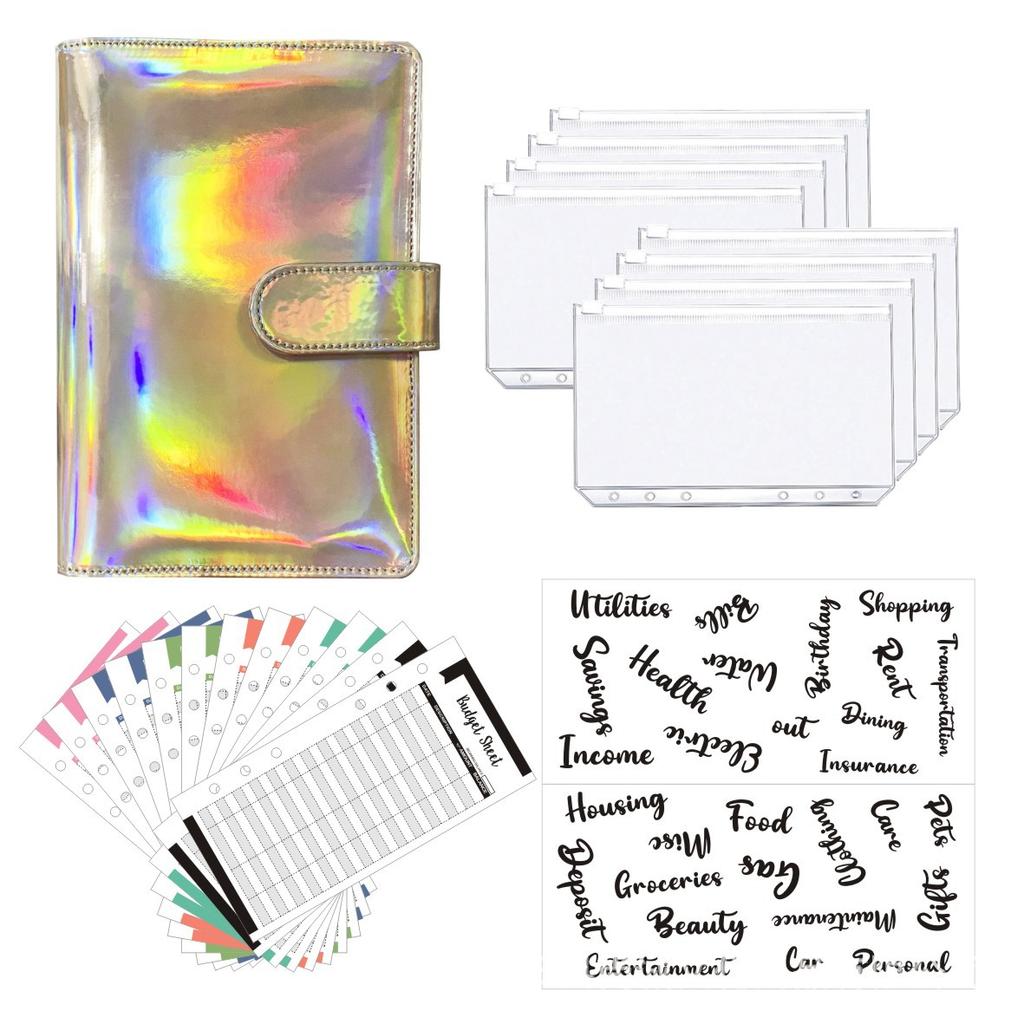 In Stock Cross-border Foreign Trade A6 Colorful Macaron PU Notebook Laser Cash Budget Gift with Price