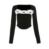 Y2K Vintage Slim T Shirts Women Autumn Winter Bottoming Crop Tops Patchwork Long Sleeve Tees Korean Fashion Pullover