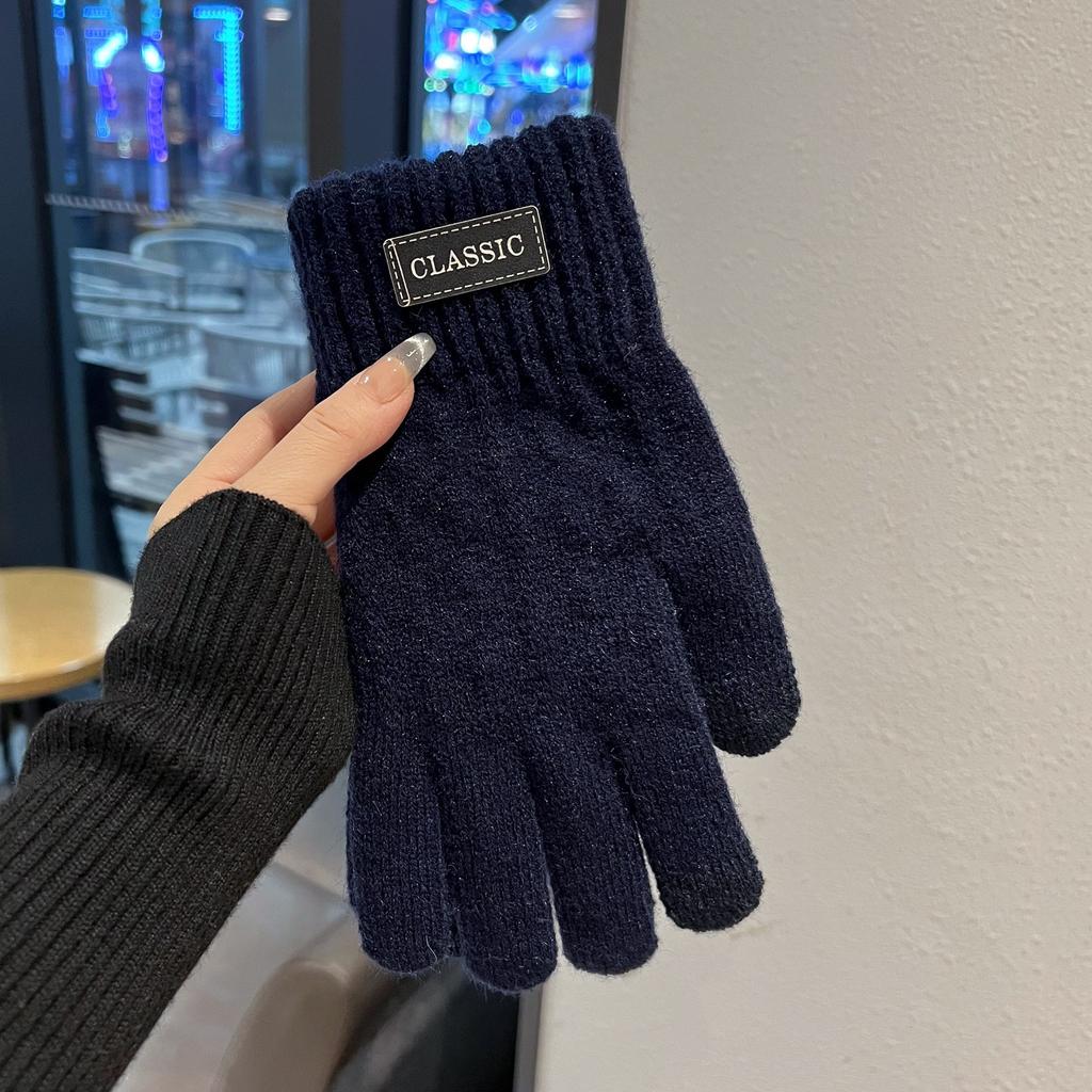Korean Style Gloves for Men  Trendy Winter Warm and Cold proof Plus Velvet and Thickened Touch Screen Wool Knitted Cotton Gloves for Women and Couples
