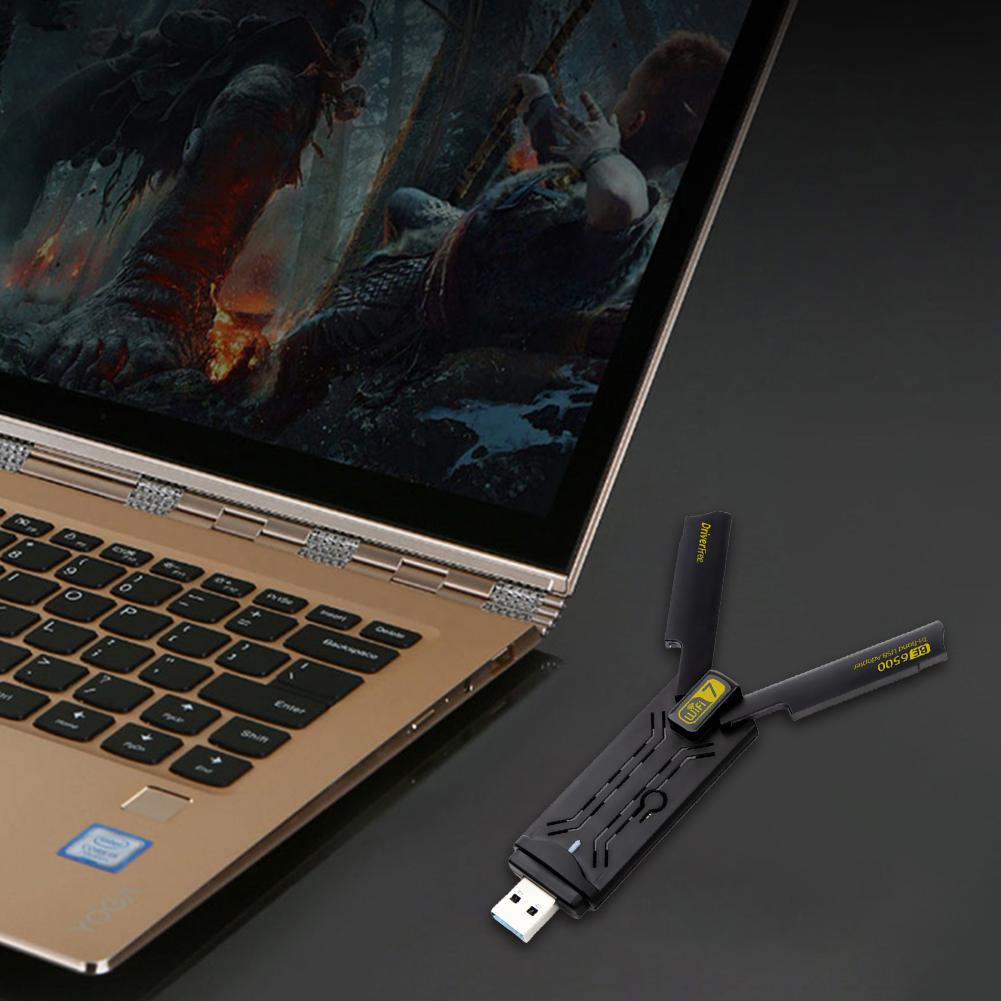 6500Mbps WiFi 7 USB WiFi Adapter Wireless Receiver Tri-Band 2.4G&5.8G&6GHz BE6500 Driver Free for Windows 11/10 Desktop & Laptop