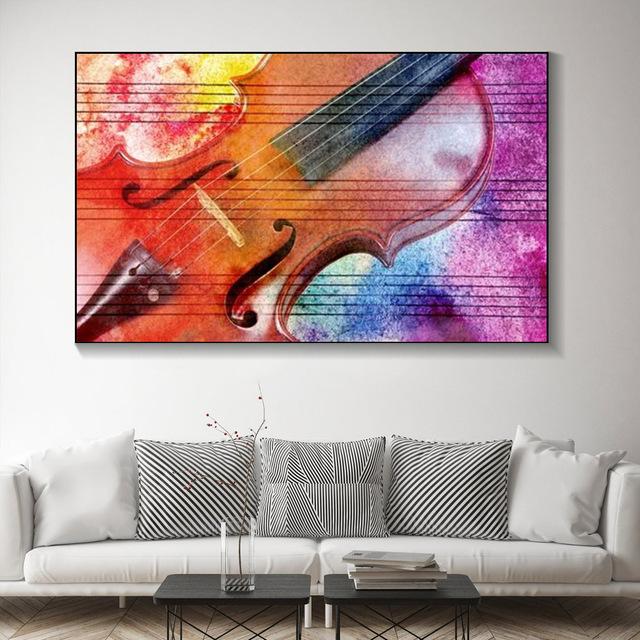 Abstract Vintage Violin Melody Butterfly Canvas Painting Posters And Prints Wall Art Pictures Living Room Home Decor No Frame