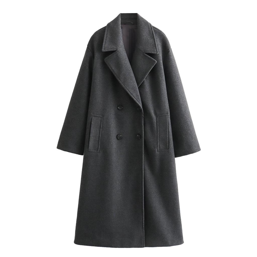 Elegante Cappotto Moda Donna Tasche a Filo Anteriori Lana Morbida Manica Lunga Capospalla Taglie Forti