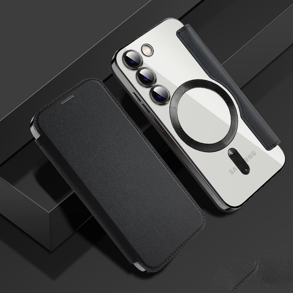 Magnetic Case for Samsung Galaxy S23+ Compatible with MagSafe,PU Leather+TPU RFID Blocking Flip Phone Cover