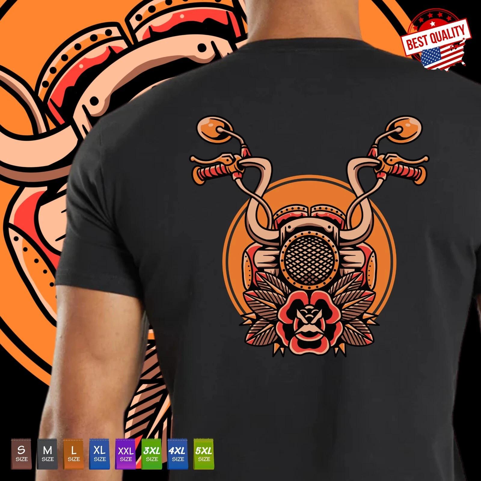 Motorcycle Old School Biker T Shirt Printed Back Vintage Classic Tattoo Clothing S
