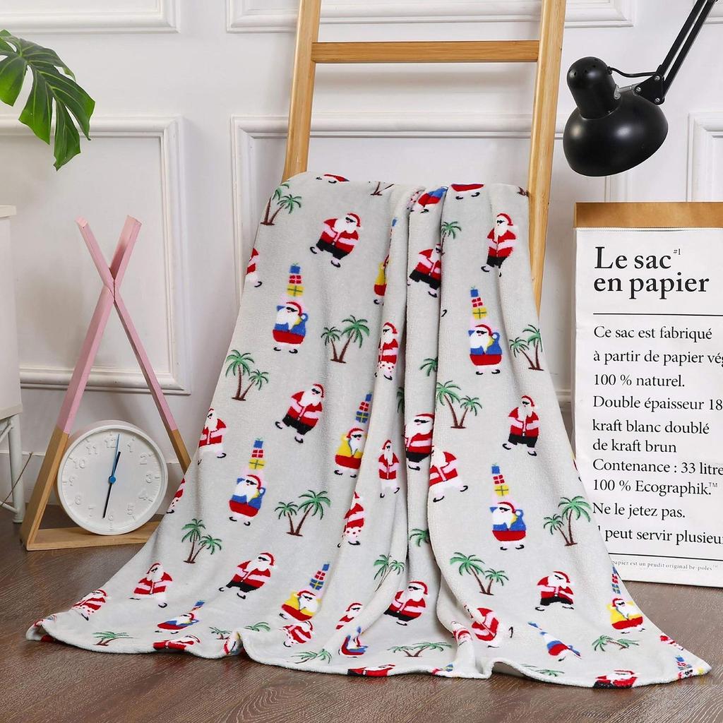 2025 Flannel Throw Blanket Wine Red Blanket Reindeer Christmas Blanket Holiday Gift Sofa Blanket
