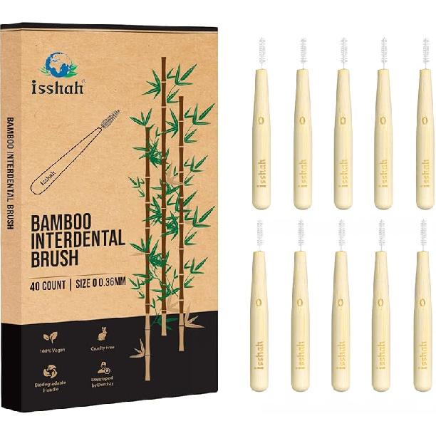 Biodegradable Bamboo Handle Interdental Brushes Between Teeth Cleaner Deep Clean Toothpick, FSC Certified and PETA Approved, Size 2 (0.5mm), 40 Count 1 Count (Pack of 40)