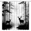 Deer Shower Curtain Foggy Forest Wildlife Hunting Moon Mountain Rustic Lodge Country Farmhouse Pine Tree Outdoor Gray Bathroom Decor Fabric Curtains