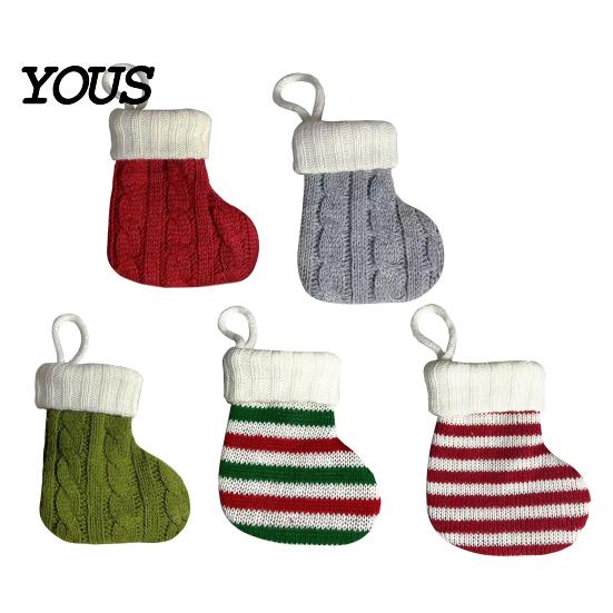 Winter Seasonal Home Decor Mini Knitted Christmas Stocking Ornaments, Knit Xmas Tree Hanging Decor, Small Indoor Holiday Party Supplies Pendants