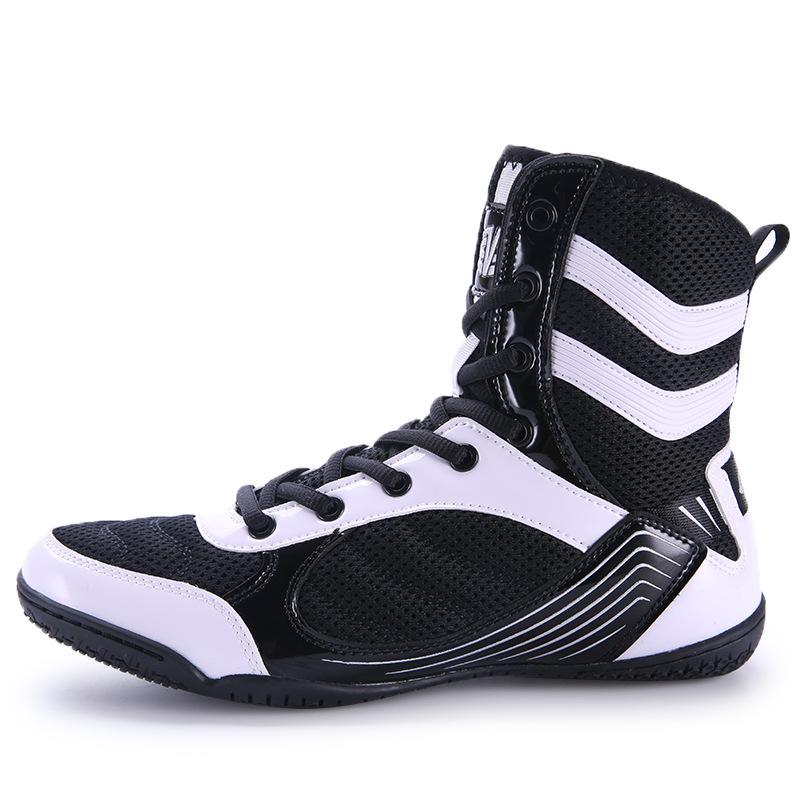 Spring and summer new mesh splicing boxing shoes fashionable men's and women's indoor training shoes high-top fighting shoes