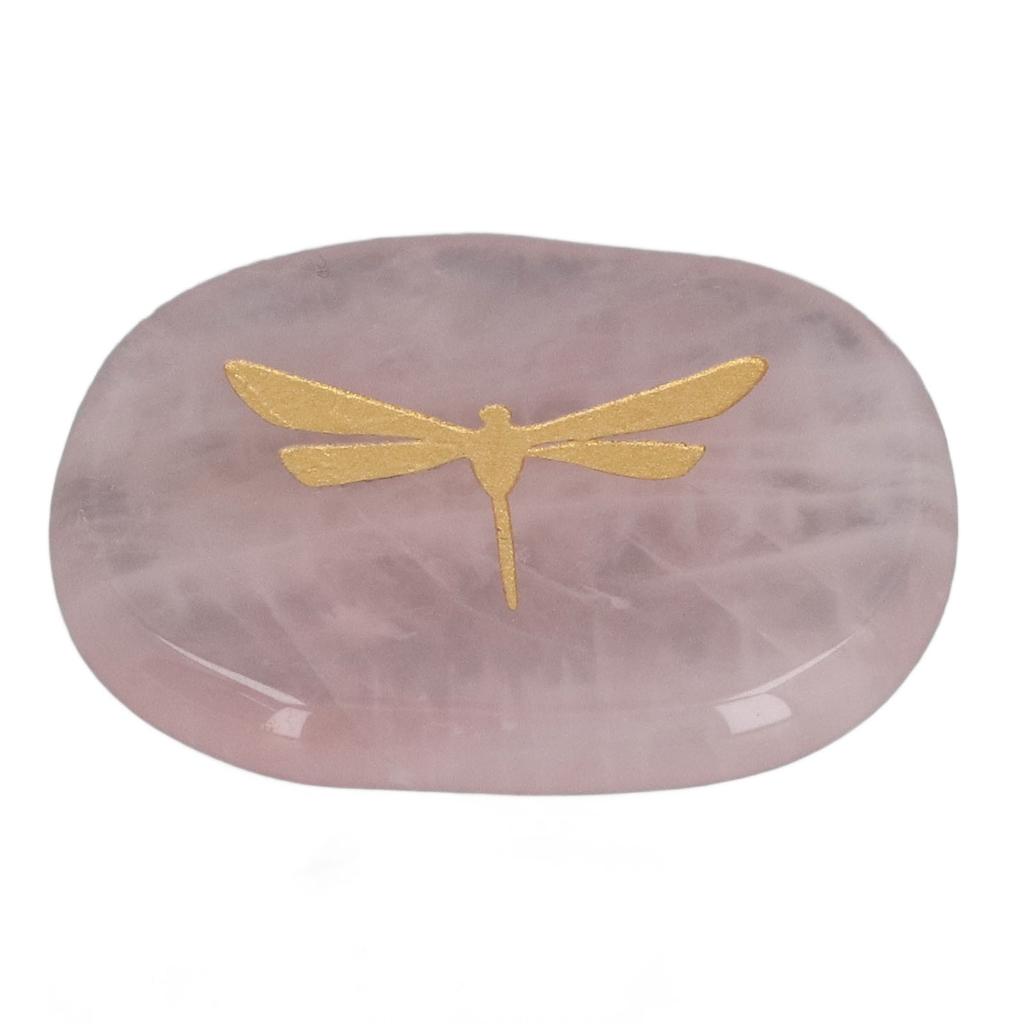 Worry Stone Gold Color Carved Dragonfly Sk Relaxing and Soothing Balance Stone