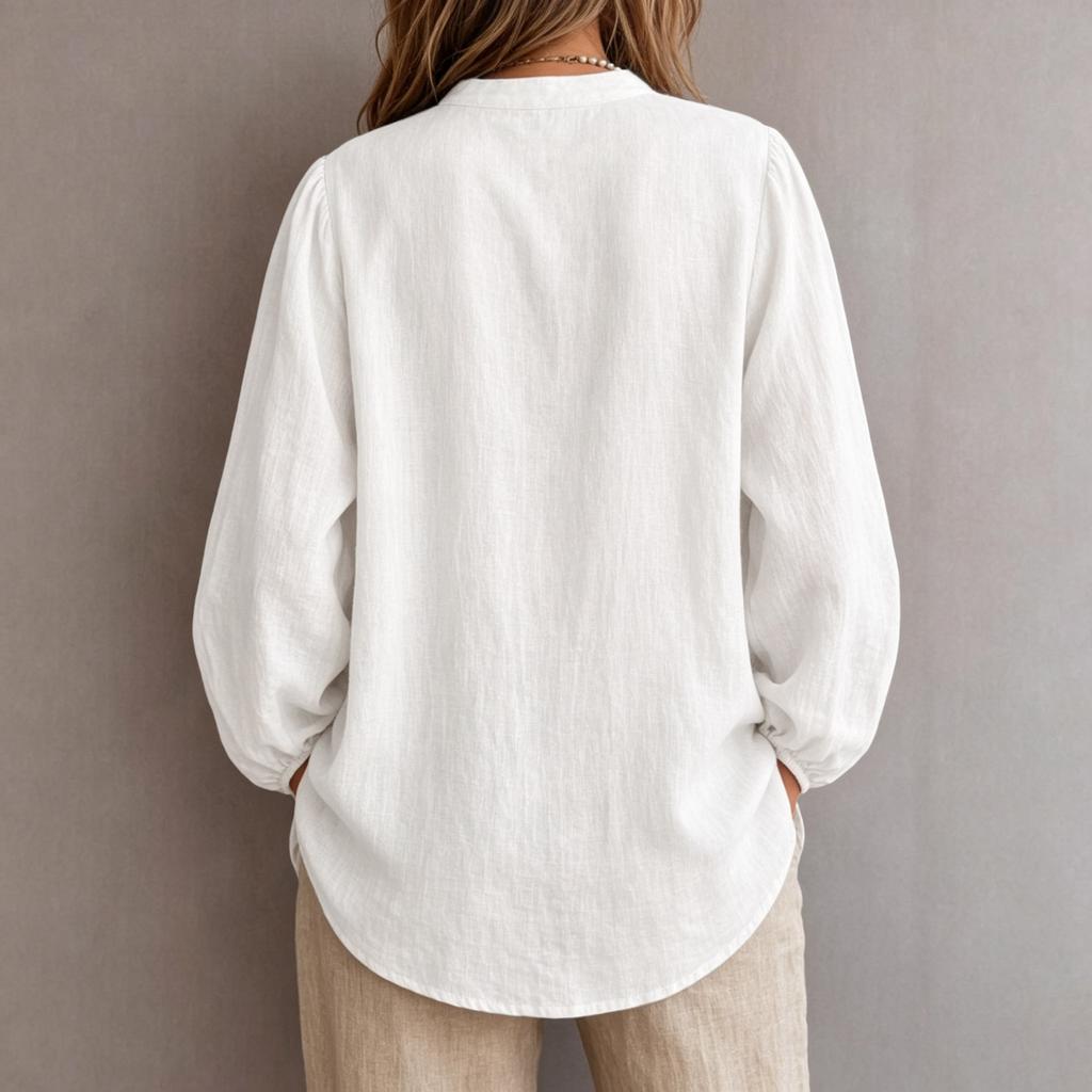 Women's Fall Long Sleeve Blouse with Embroidery and Cutout, Round Neck Loose Fit Casual Shirt